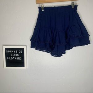 Navy Blue Tiered Ruffle Skort Flowy Mini Elastic Waist Shorts Size Small